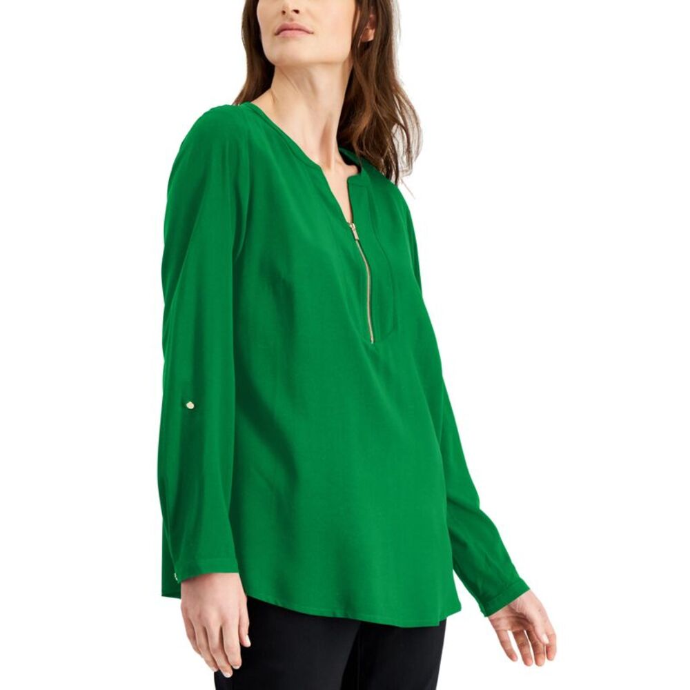 JM Collection Solid Zip Neck Utility Top